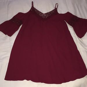 Burgundy, boho, off the shoulder dress